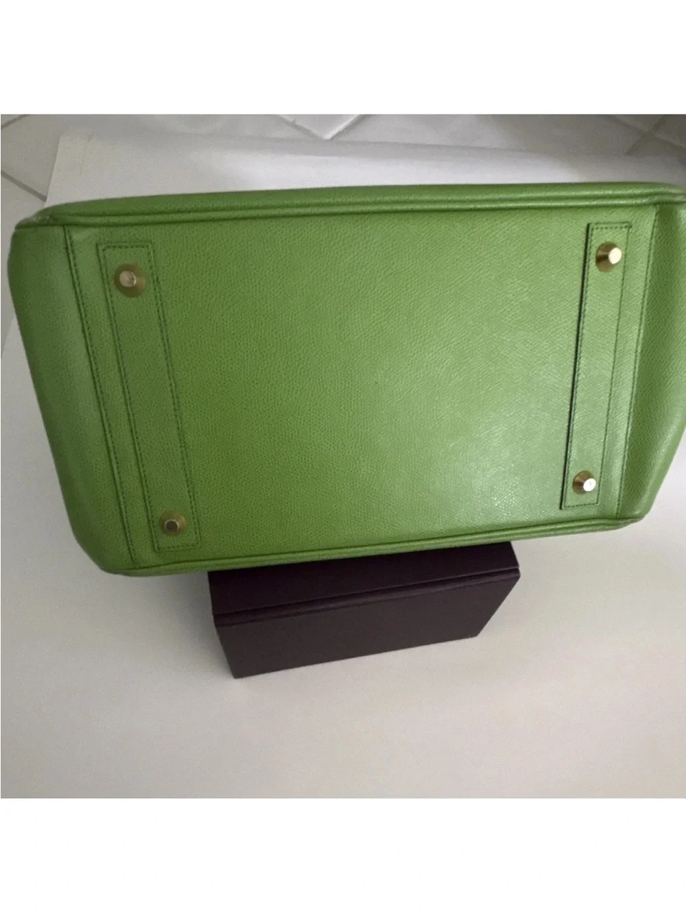 Green Leather Top-Handle Bag with Gold Hardware
